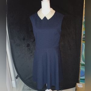 Betsey Johnson Pearl Peter Pan Collar Fit & Flare Dress Navy Designer Heavy Knit